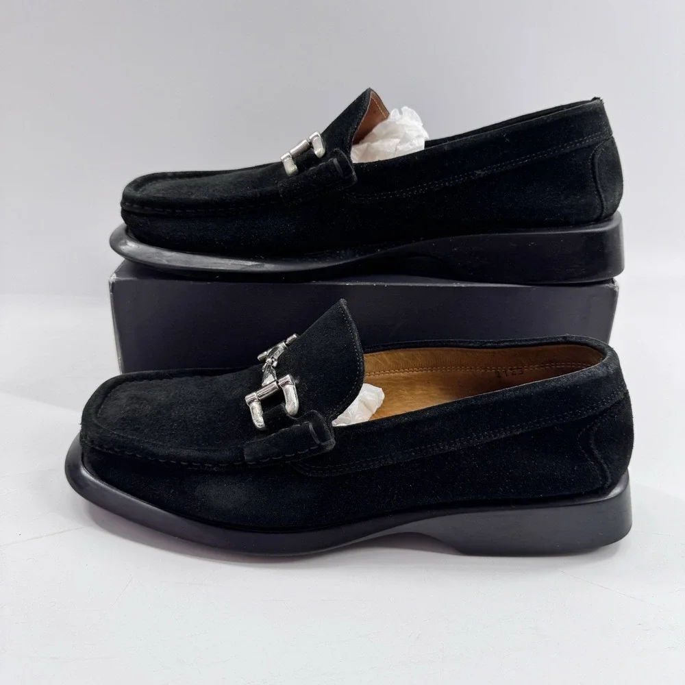 d.lepori Loafers Mens US Sz 10 / 43 black horsebit suede shoes Made in Italy Y2K